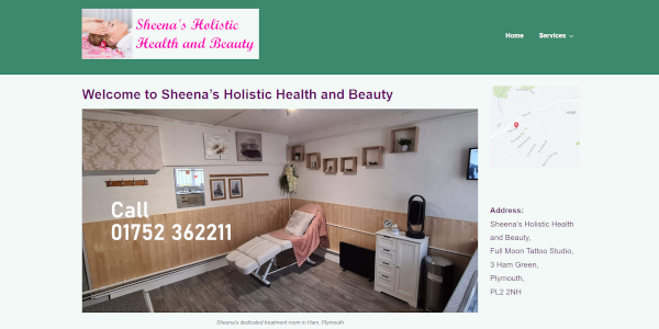 Website homepage for Sheena's Holistic Health and Beauty