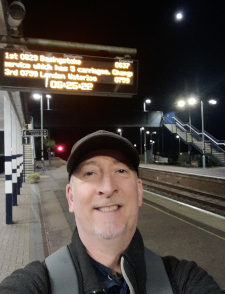 Latest news image. Simon waiting for the 0629 train to a client meeting.