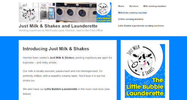 Website homepage for Just Milk & Shakes