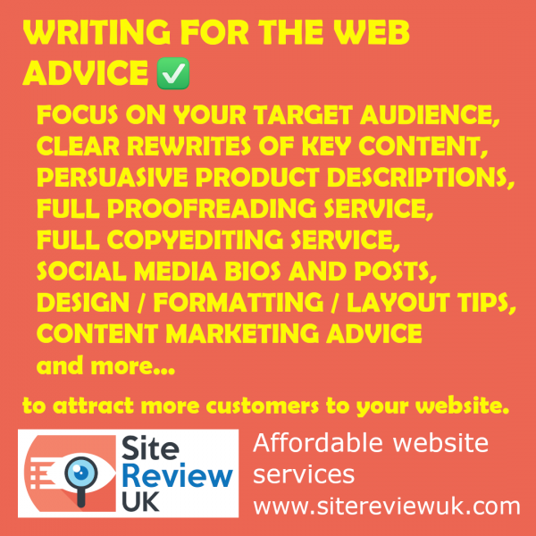 Latest news image. Site Review UK advert: Affordable writing for the web services.