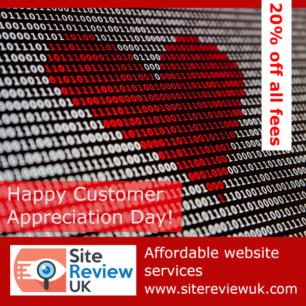 Latest news image. Site Review UK advert: Happy Customer Appreciation Day