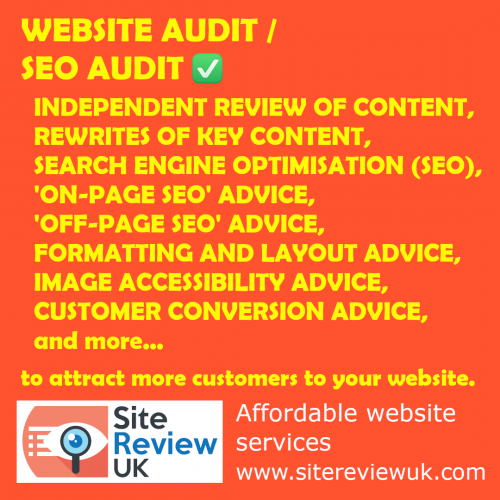 Latest news image. Site Review UK advert: Affordable website (and SEO) audit services.