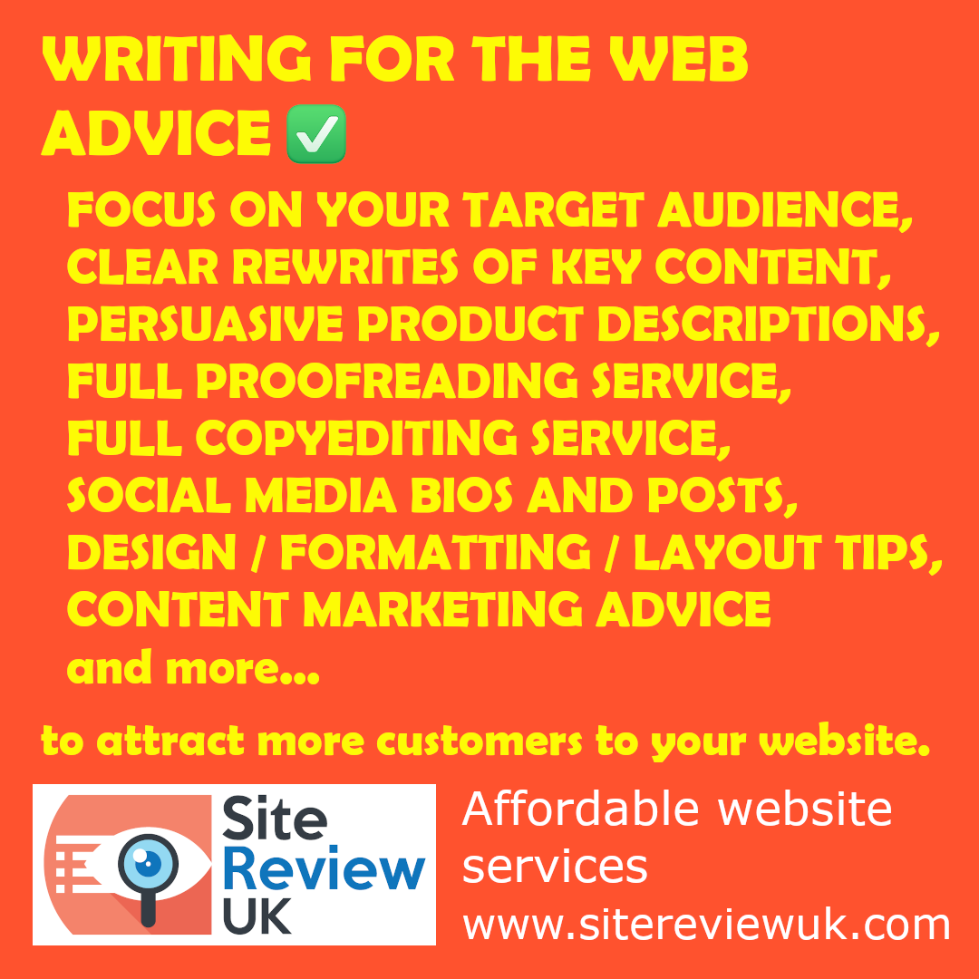 Latest news image. Site Review UK advert: Affordable writing for the web services.
