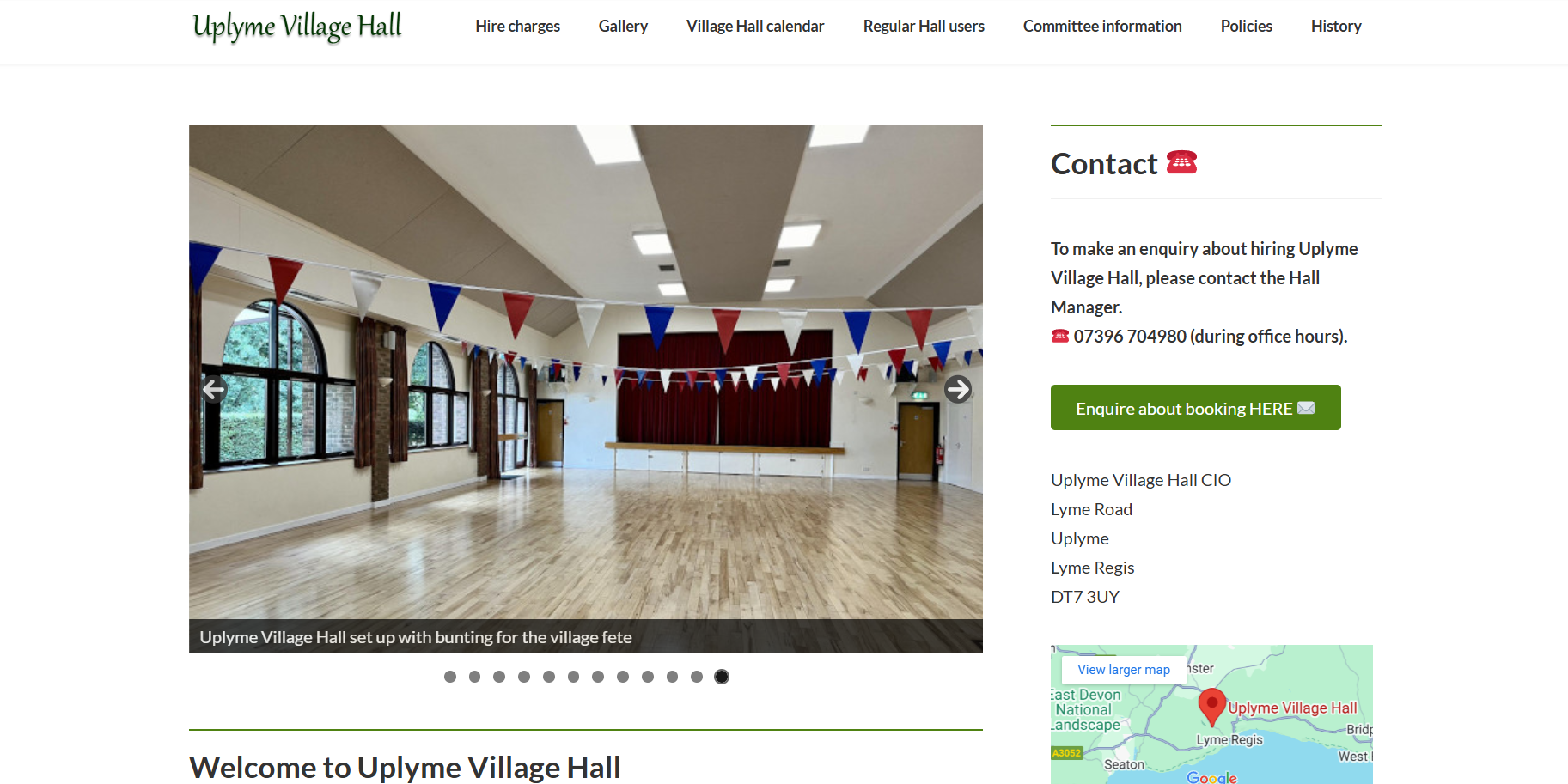 Website homepage design for Uplyme Village Hall
