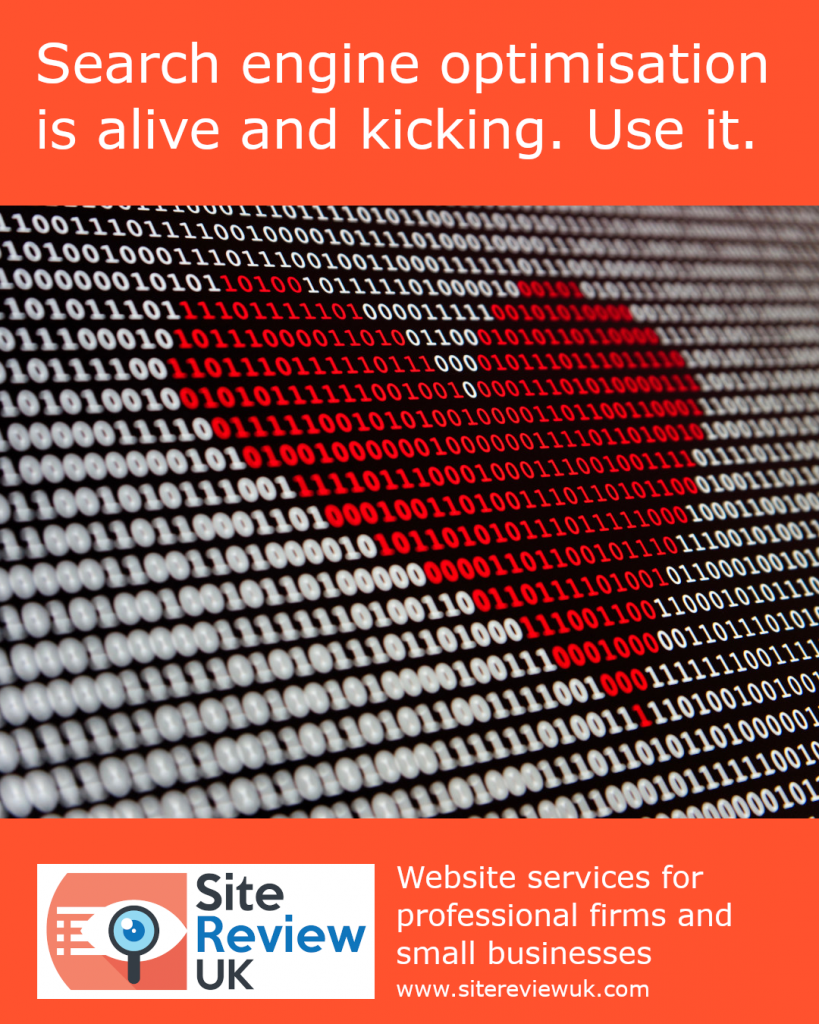 Latest news image. Site Review UK advert: SEO is alive and kicking. Use it.
