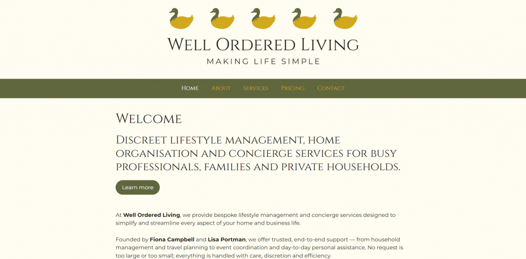 Website homepage design for Well Ordered Living