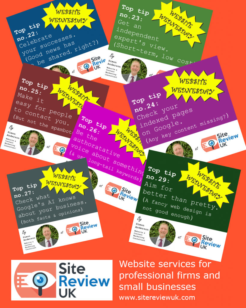 Latest news image. Site Review UK advert: selection of Website Wednesdays